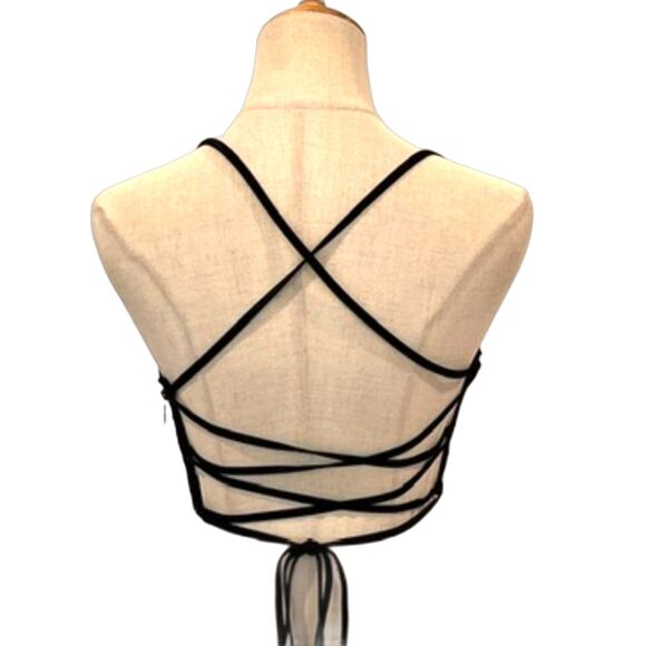 Victoria's Secret Black Sequin Crop Top Lace Up Back XXL 2XL NEW TOP ONLY - Picture 4 of 10